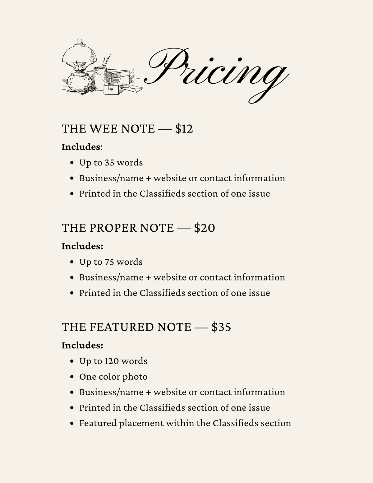 Advertise in the Commonplace Classifieds