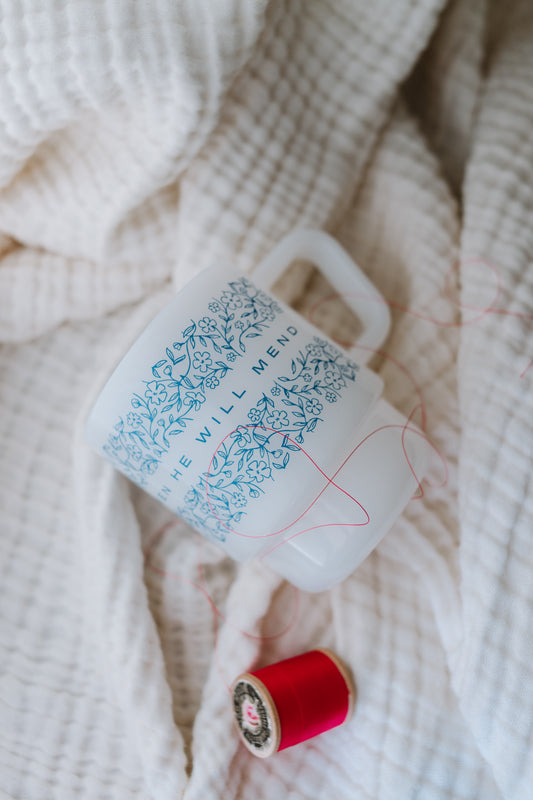 He Will Mend Milk Glass Mug - 8oz.