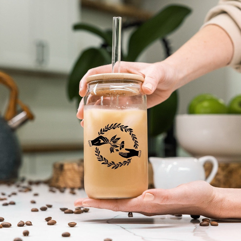 Company of Friends 16 oz. Glass Tumbler (with lid & straw)